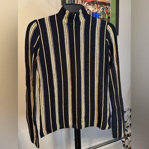 Black with Multicolor Metallic Stripe Mock Neck Top